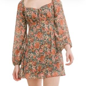 SADIE & SAGE Floral Long Sleeve Boho Peasant Long Sleeve Mini Dress Multicolor S